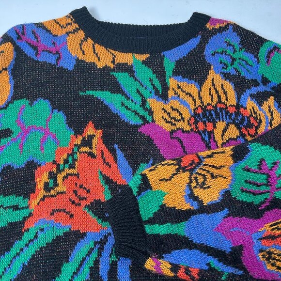 Vintage Esprit Sport Sweater Size L Tropical Floral Novelty Pullover 80's - Picture 7 of 11
